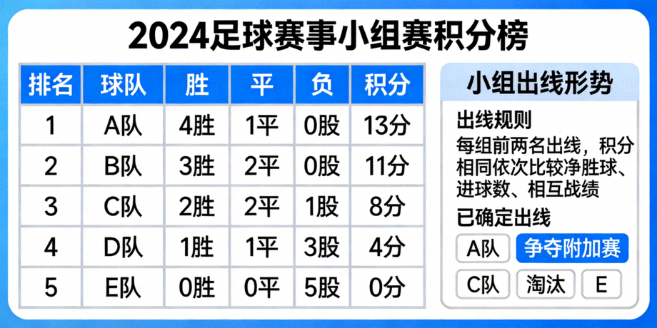 足球赛事积分榜与小组出线形势图表